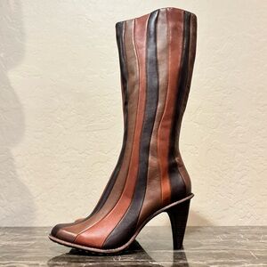 Tsubo Striped Patchwork Leather Retro Knee High Boots